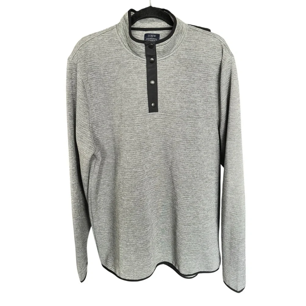 J.Crew Snap Neck Pullover XL Heather Gray Performance Knit Sweatshirt W132